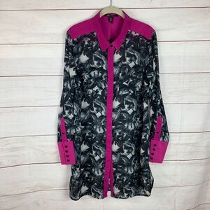 Kenneth Cole Long-sleeved Colorblock Blouse tunic Large 10 Collar Pink Black